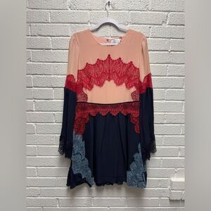 Tanya Taylor Blush and Scarlet Lace Dress